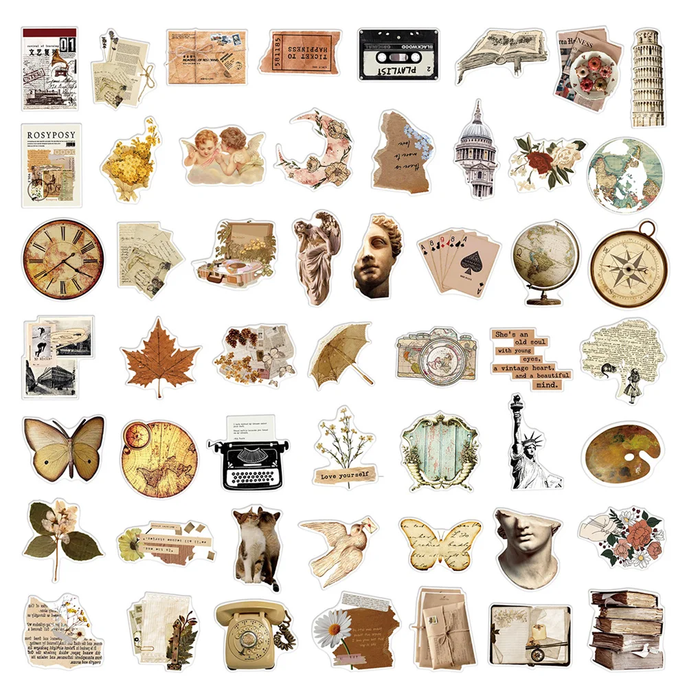 Aesthetic Vintage Artistic Pattern Graffiti Stickers Phone Case Suitcase Guitar Sticker Pack Scrapbooking Material 50pcs,stickers scrapbooking supplies