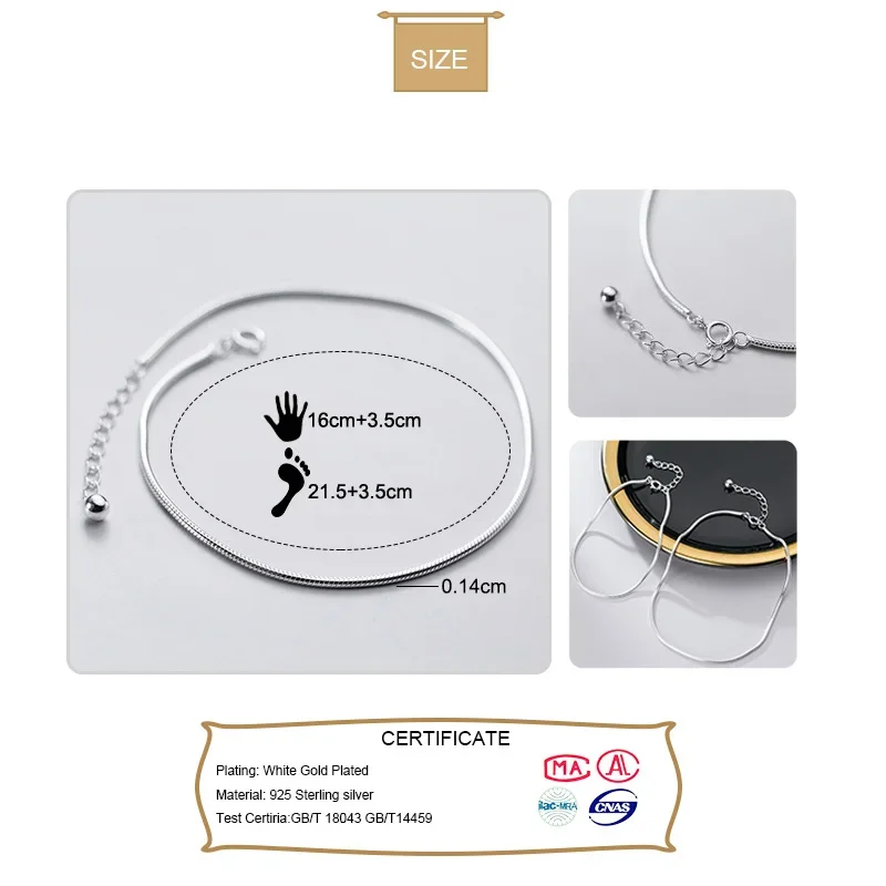 Anklet bracelets TrustDavis authentic 925 Sterling Silver Fashion Snake Chain Bracelet Anklets for Women Valentine's Day Birthday Jewelry DA1217 silver anklets ankle chain