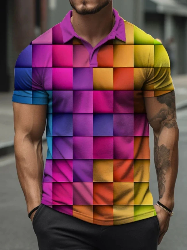 

Men's Rainbow Color Mushroom Art Print Polo Shirt 3D Printed Zip Up Polo Shirt