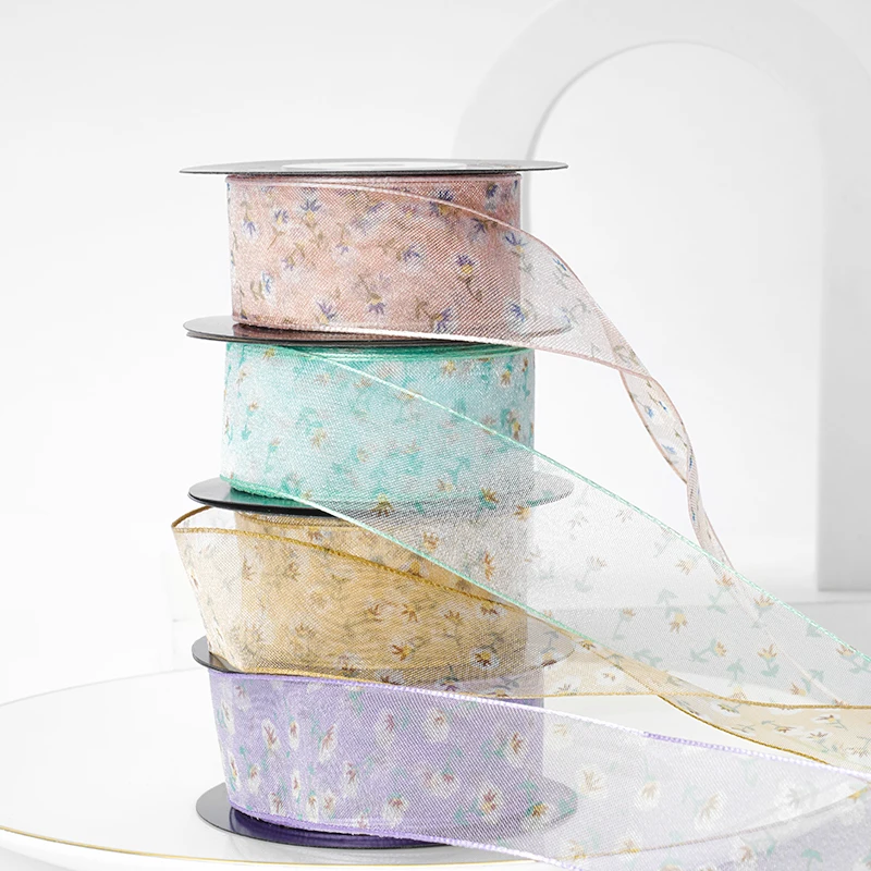 10yards 25mm Small Flower Organza Ribbon Gift Box Gift Packaging Diy