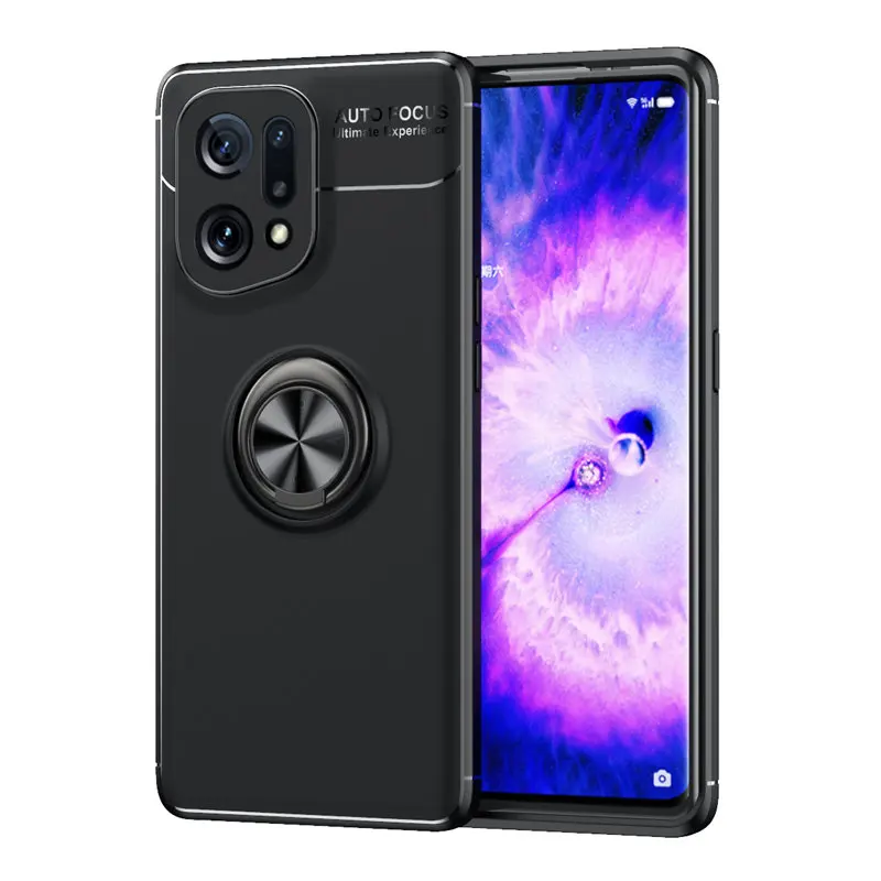 

Oppo Find X5 Pro X5Pro CPH2305 Case Metal Ring Holder Silicone Bumper Shockproof Back Cover Case For Oppo Find X5 Lite CPH2371