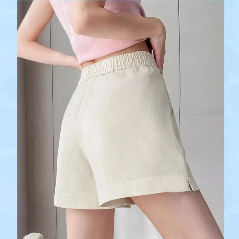 Chinese Style Women's Summer 2024 New Spliced Elasticized High-waisted Embroidery Fashion Loose All-match Casual Sports Shorts