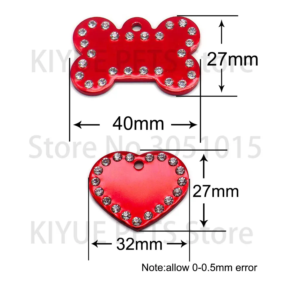 20Pcs 2MM Dog Bone Diamond Decor Pet Id Tag Custom Engraved Cat Dog ID Tag Charm