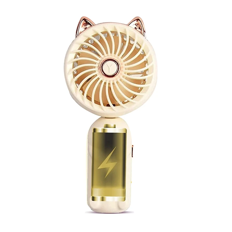 

Portable Hand Held Fan With Cat Ears - Mini Fan With USB Rechargeable Battery Foldable Small Fan