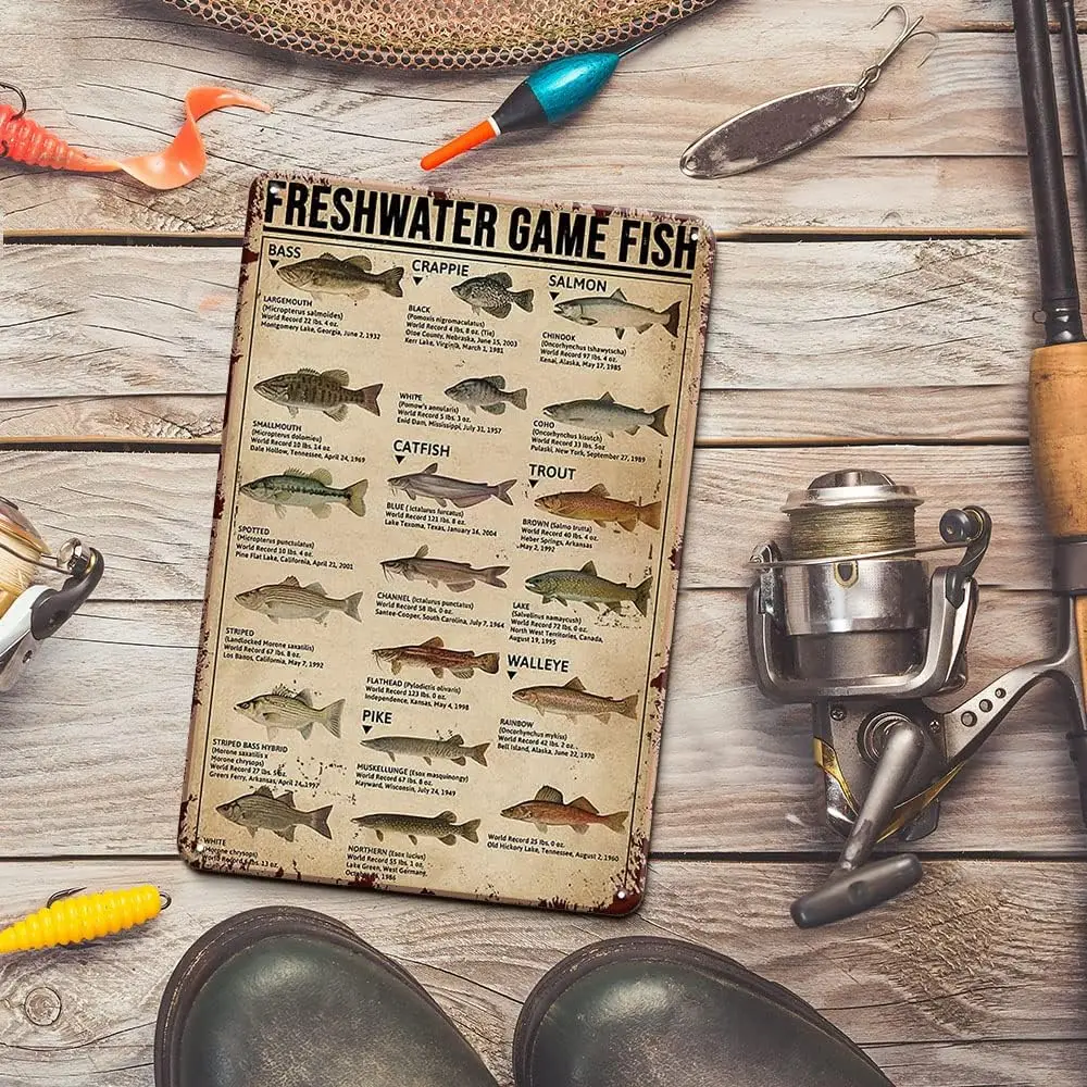 Fishing Decor Retro Tin Signs- Fish Decor Freshwater Game Fish