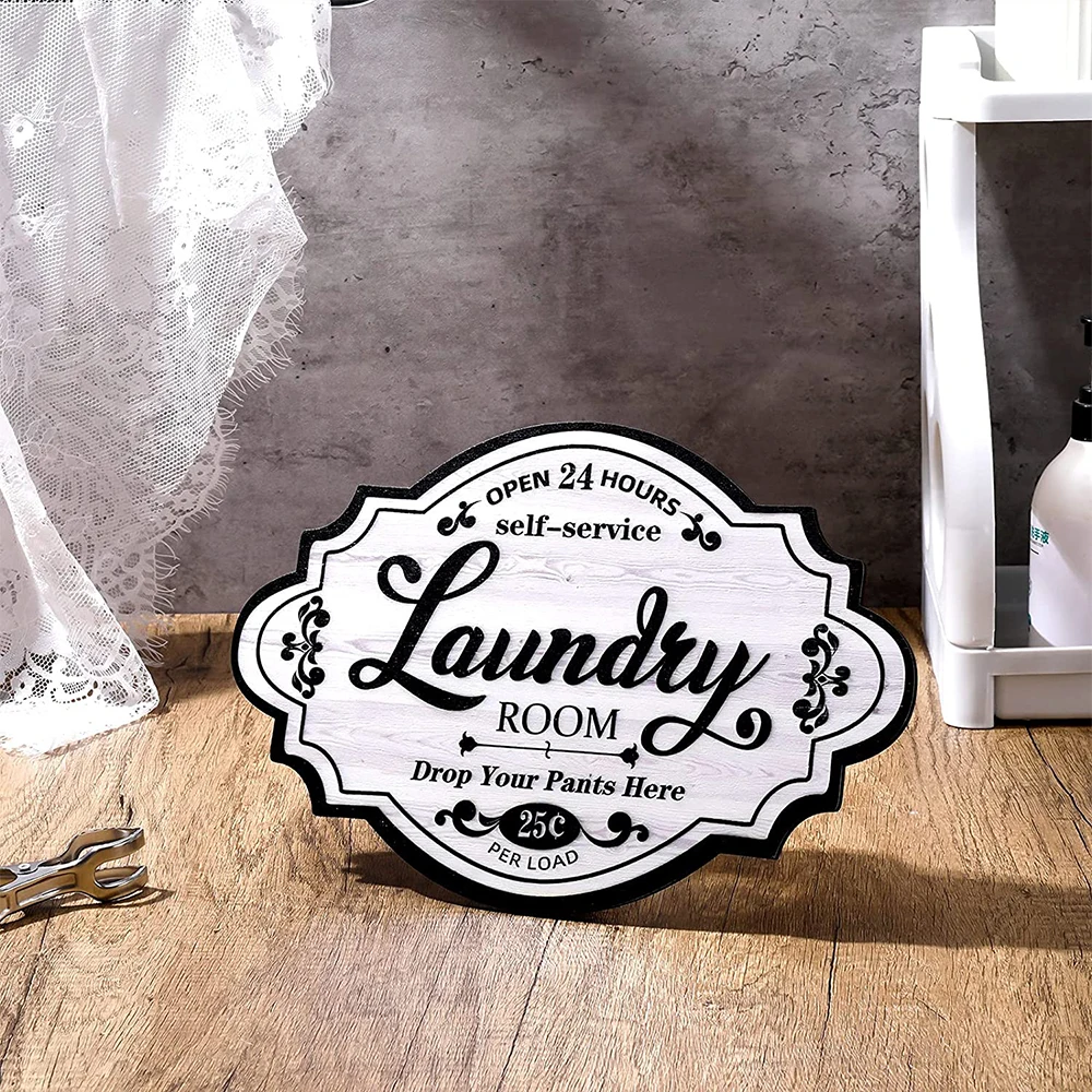 Vintage Laundry Room Wooden Sign Laundry Room Decor Home Family Decor Sign for Laundry Room  Bathroom  8.8 x 6.3 x 0.2 Inch