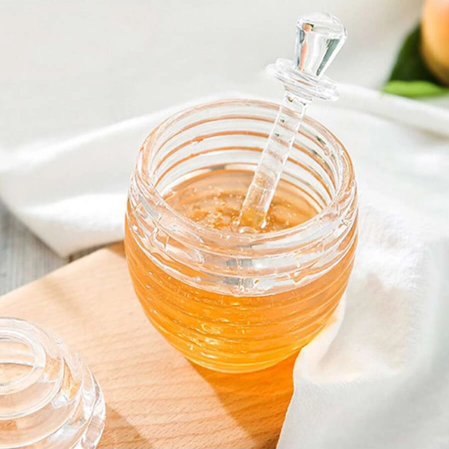 Creative Honeycomb Honey jar with stir stick Clear Storage jar Household sealed bottle with lid Food storage Kitchen tools