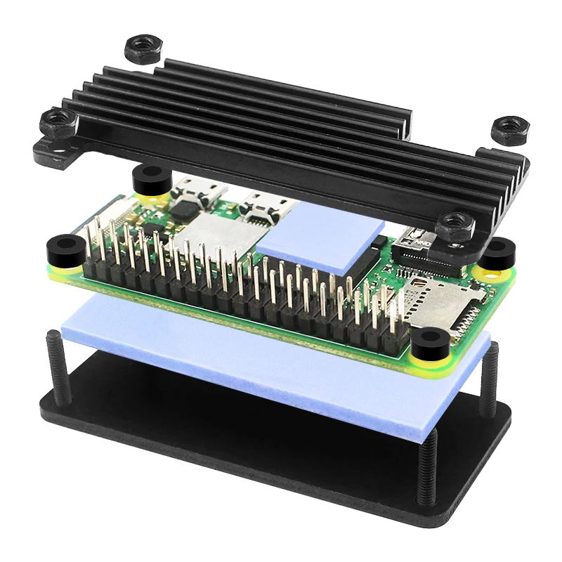 알루미늄 패시브 냉각 쉘 인클로저, 열 패드 GPIO 핀 헤더 포함, 라즈베리 파이 제로 2 W 케이스