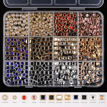 12 Colors Mixed Nail Crystal Gems for Manicure DIY Decorations 3D DIY Jewel Craft with Pearls Rhinestones Vintage Nail Art Charm 1