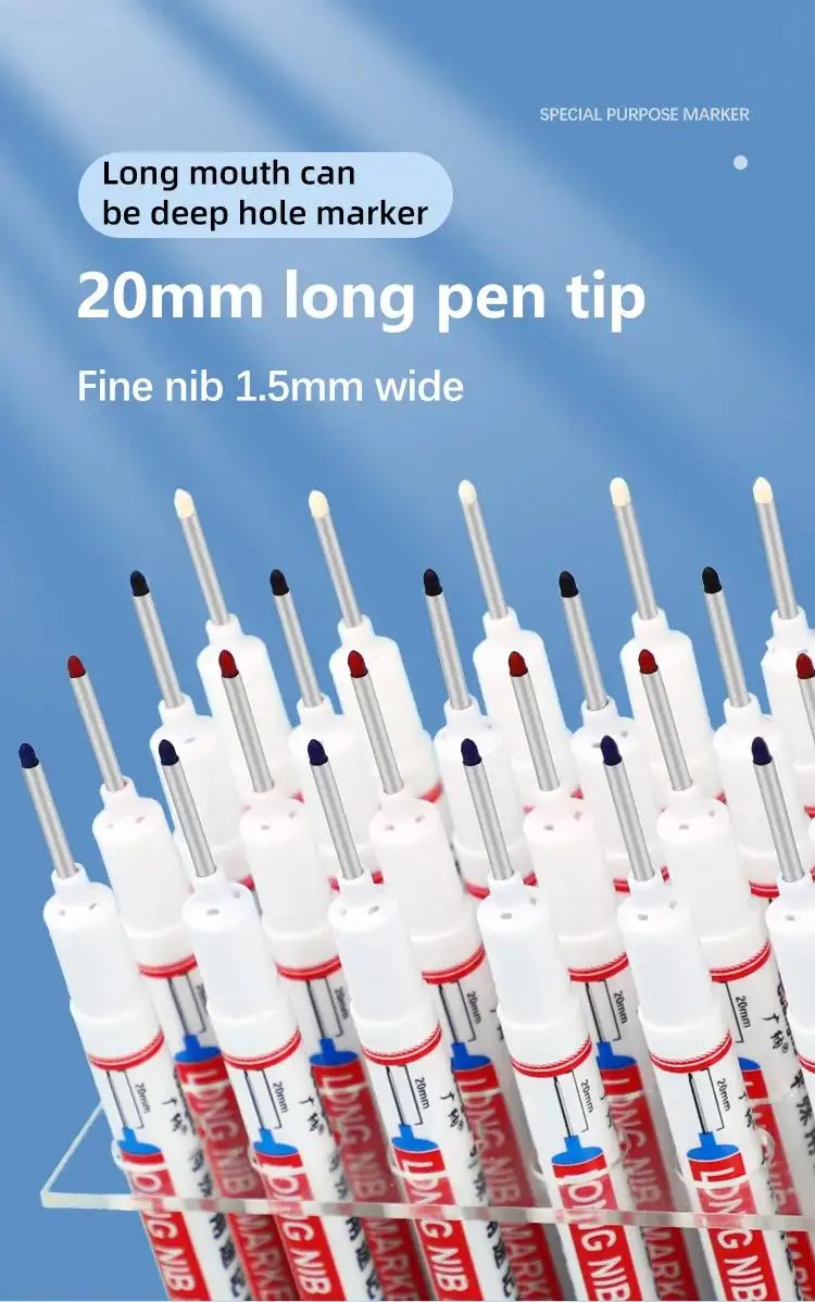 20 mm wasserdichter Markerstift mit langer Spitze und tiefem Loch für Metallschreiner, weiße/rote/schwarze/blaue/grüne Tinte, Holzbearbeitungswerkzeuge – Detail 5