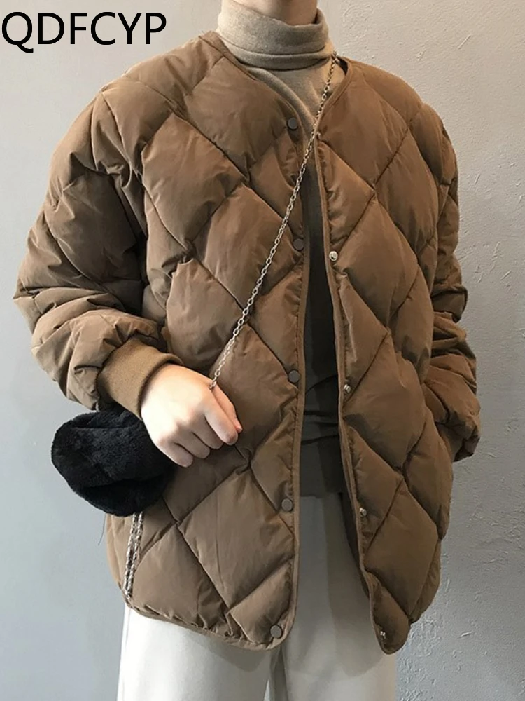

Winter Women's Cold Coat 2023 Temperament Plaid Collarless Simplicity Parka Jacket Tops Harem Korean Loose Soft Worm Short Coat