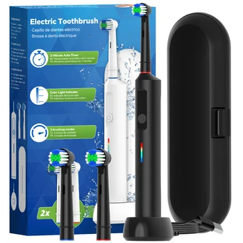 Smart Wireless Charging Rotating Electric Toothbrush, 3 Modes Rechargeable Rotation Toothbrush Compatible with Oral B Brush Head 1