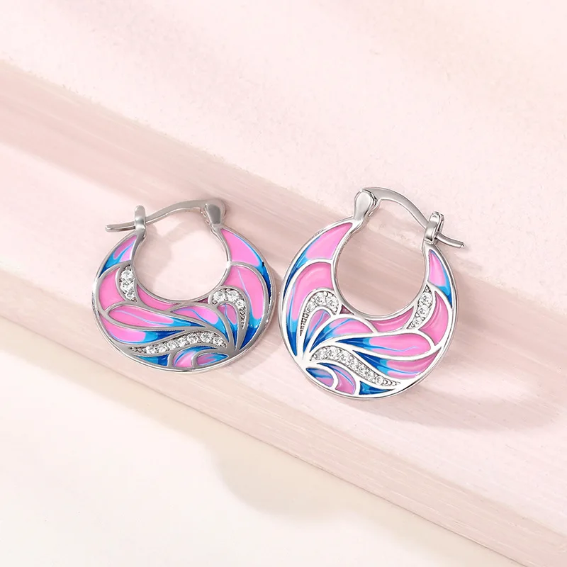 Buyee 925 Sterling Silver Blue Enamel Flower Clip Earrings for Women Elegant Bridal Wedding Jewelry Gift Fine Jewelry