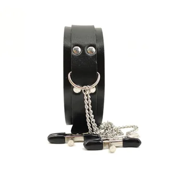 New Leather Choker Collar With Metal Nipple Breast Clamp Clip Chain Couple SM Sex Toys For Woman Sex Tools Adult Games Fetish 6
