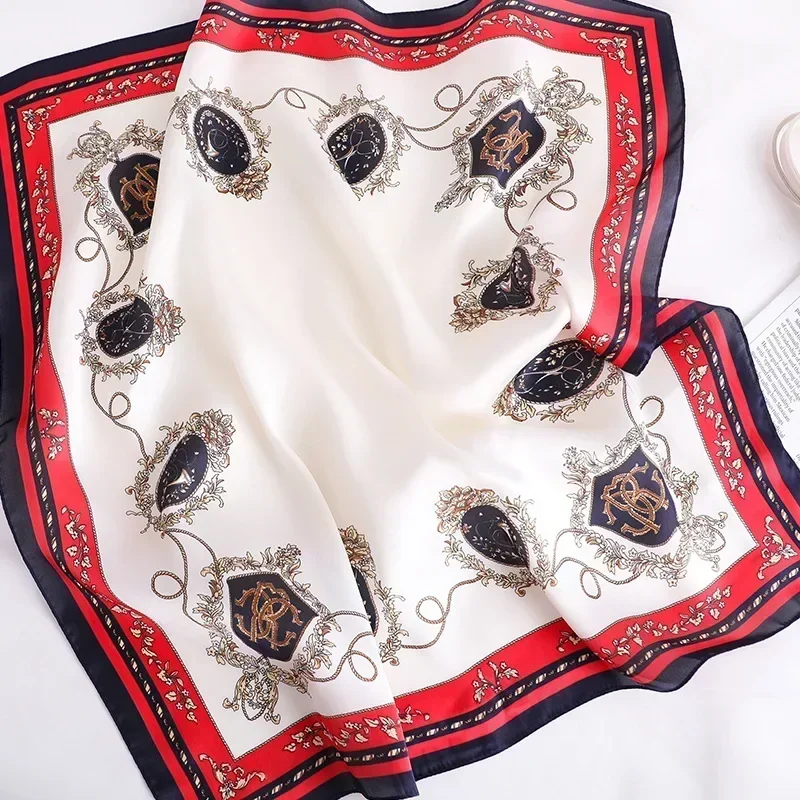 Spring and Autumn Women's 70cm Printed Silk-Feel Square Scarf