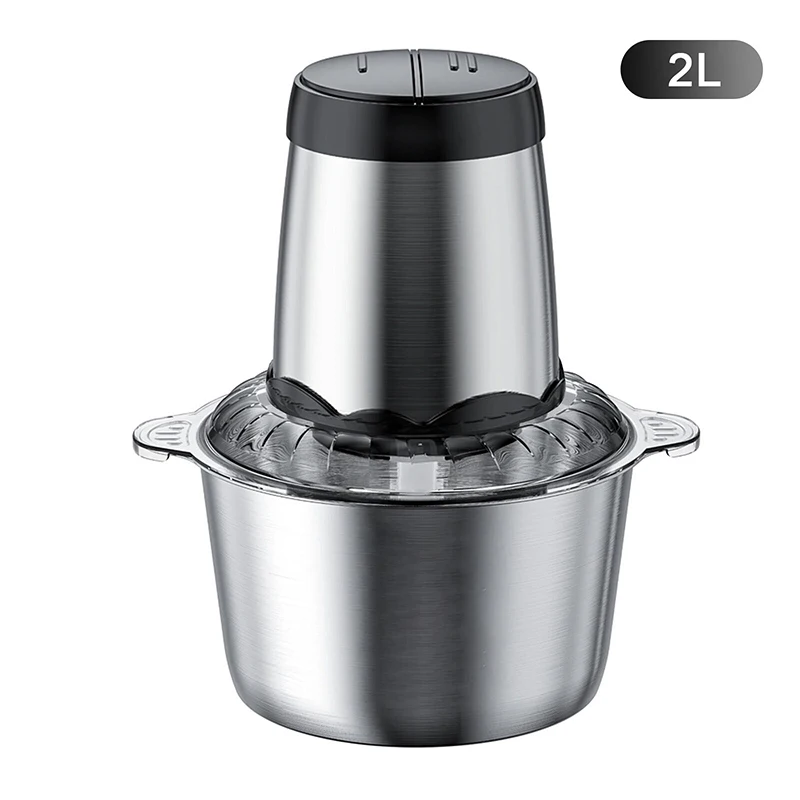 Electric Meat Grinder 2L Large Household Capacity Stainless Steel 2 Gears 300W High Power Kitchen Cooker Blender