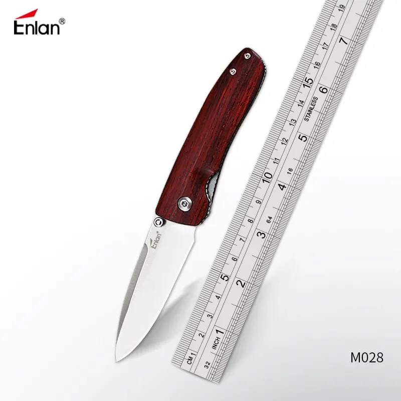

Складной нож Enlan M028, 8CR13Mov Blade, деревянная ручка, твердость 58-60, Карманный Походный инструмент для повседневного использования