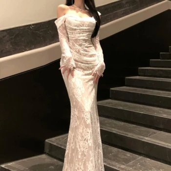 Sexy Womens Dresses Ele Casual Solid Slim Slash Neck Vintage Party Long Dress Female Clothes ic Robe Vestidos New 1