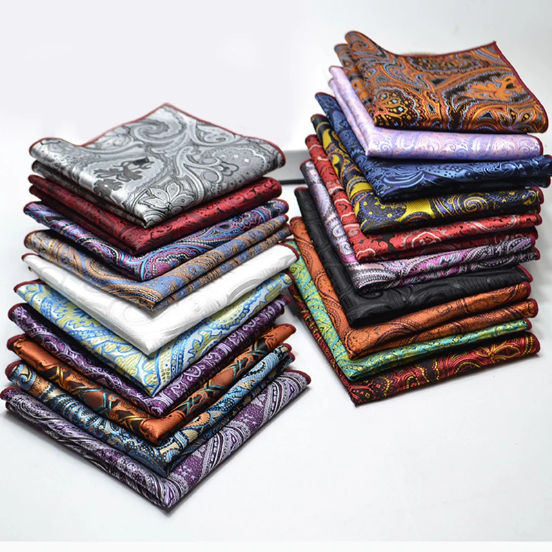 Serviette carrée de poche classique pour hommes, 25cm, mouchoir rayé Paisley en Polyester, accessoires de chemise de costume, Hanky rouge marine pour fête de mariage