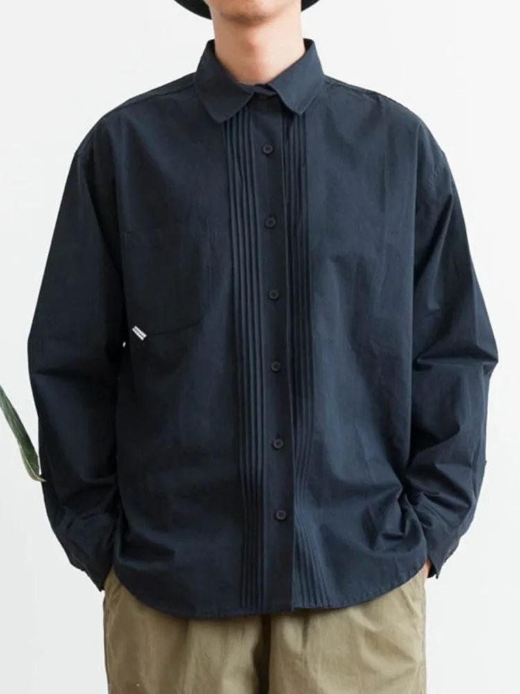 

2024 Spring Solid Loose Cargo Shirt Long Sleeve Shirt Men Trendy Casual High-end Sense Versatile Simple Shirt