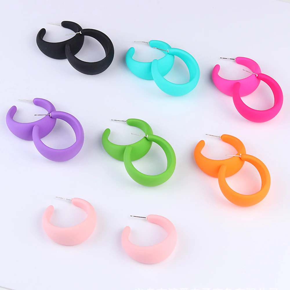 

Vintage Candy Color Acrylic Big Earrings C-Shaped Neon Colorful Hoop Earrings for Women Fashion Summer Party Piercing Jewelry