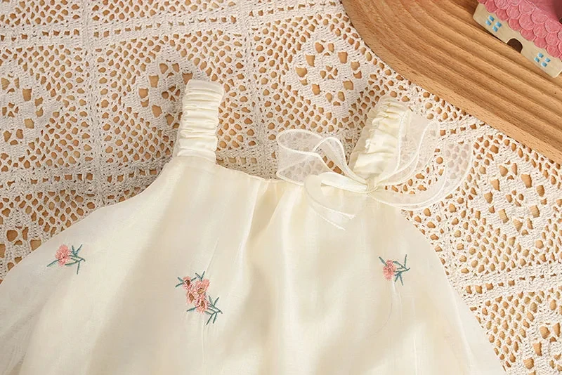 2PCS Neue Baby Mädchen Sommer Kleidung Säuglings Süße Floral Sling Body mit Hut Anzug Neugeborenen 100 Tage Ein Stück dünnes Kleid – Detail 7