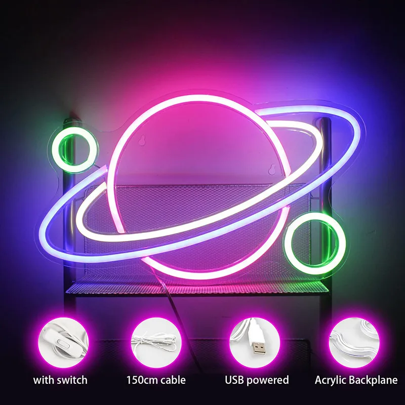 

Planet Led Neon Light Sign Wall Lamp Neon Sign Night Light Aesthetic Room Decor for Birthday Party Decor bedroom decoration