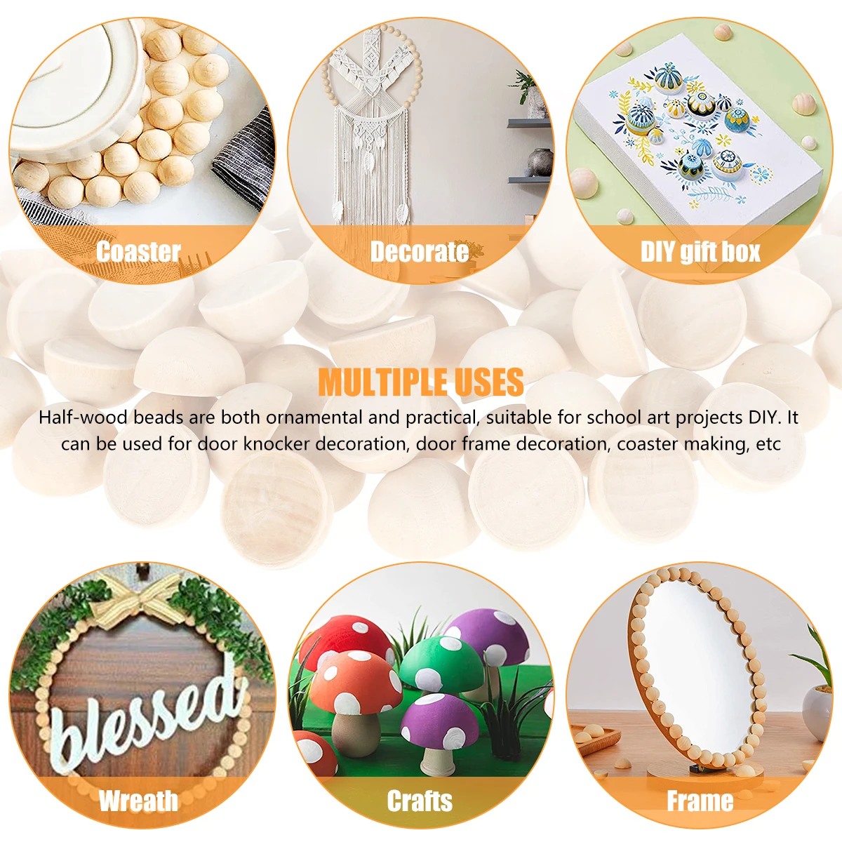 100/400Pcs Half Wood Balls 15mm&20mm Half Wooden Beads for Crafts Unfinished Half Ball Split Wood Beads Smooth Wooden Ball