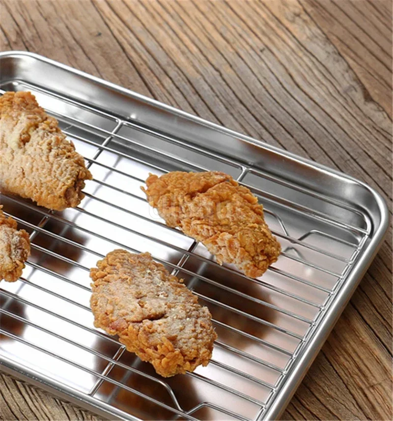 Baking Tray Set 304 stainless steel Baking Tray plate bbq tray With Removable Cooling Rack Non Toxic oven Dishwasher Safe