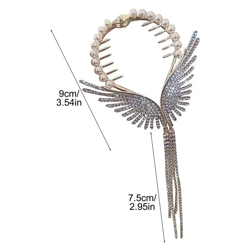 Angel Wings Hair Clip Imitation Pearl Rhinestone Tassel Chain Ponytail Buckle Hairpins Female Hair Card Accessories