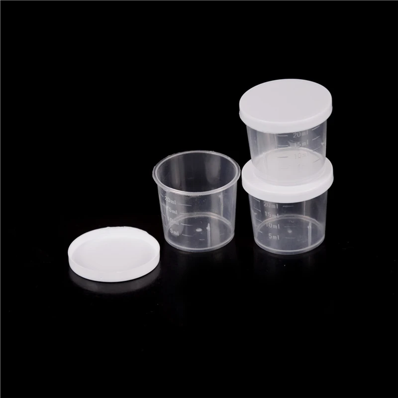 Plastic Measuring Cylinder 10Pcs/Lot 20ml Sample Plastic Liquid Measuring Cups Graduated Laboratory Bottle Lab Test Measuring Container Cup with White Cap
