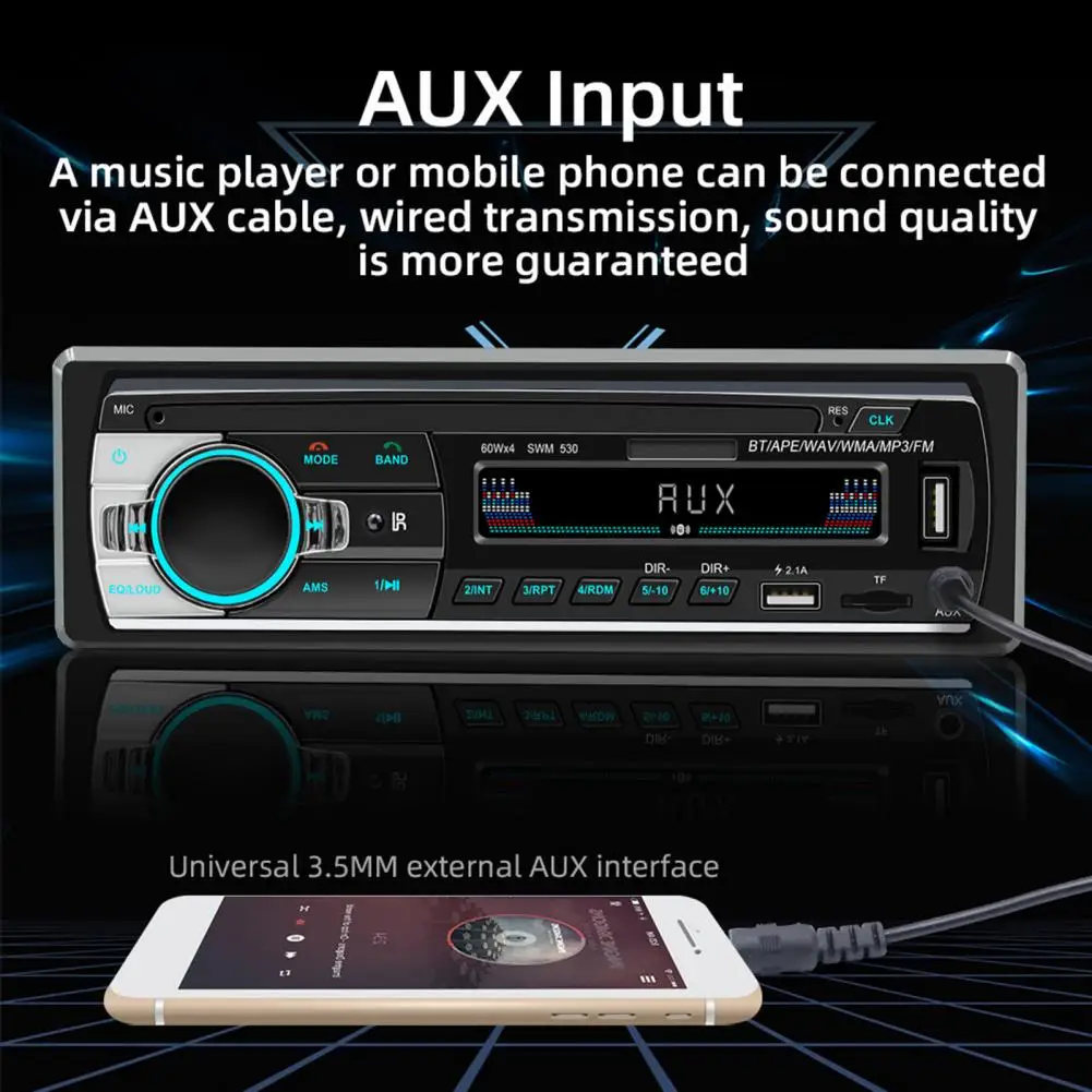 Car SD Card Player Convenient HiFi Sound 7 Color Lights Bluetooth-compatible MP3 Car Stereo Receiver