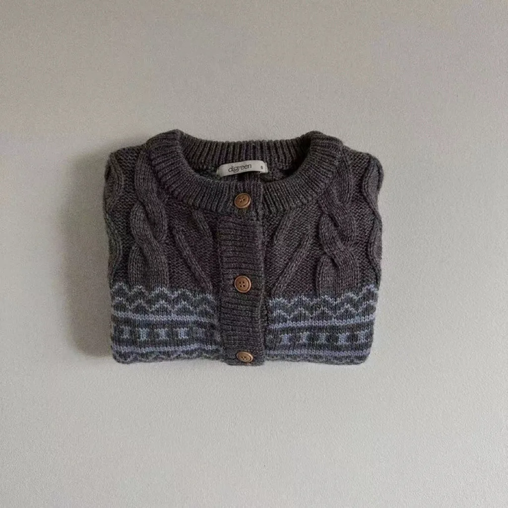 Autumn New Baby Long Sleeve Sweater Coat Cotton Boys Girls Vintage Knitted Cardigan Jacket Infant Toddler Versatile Casual Tops