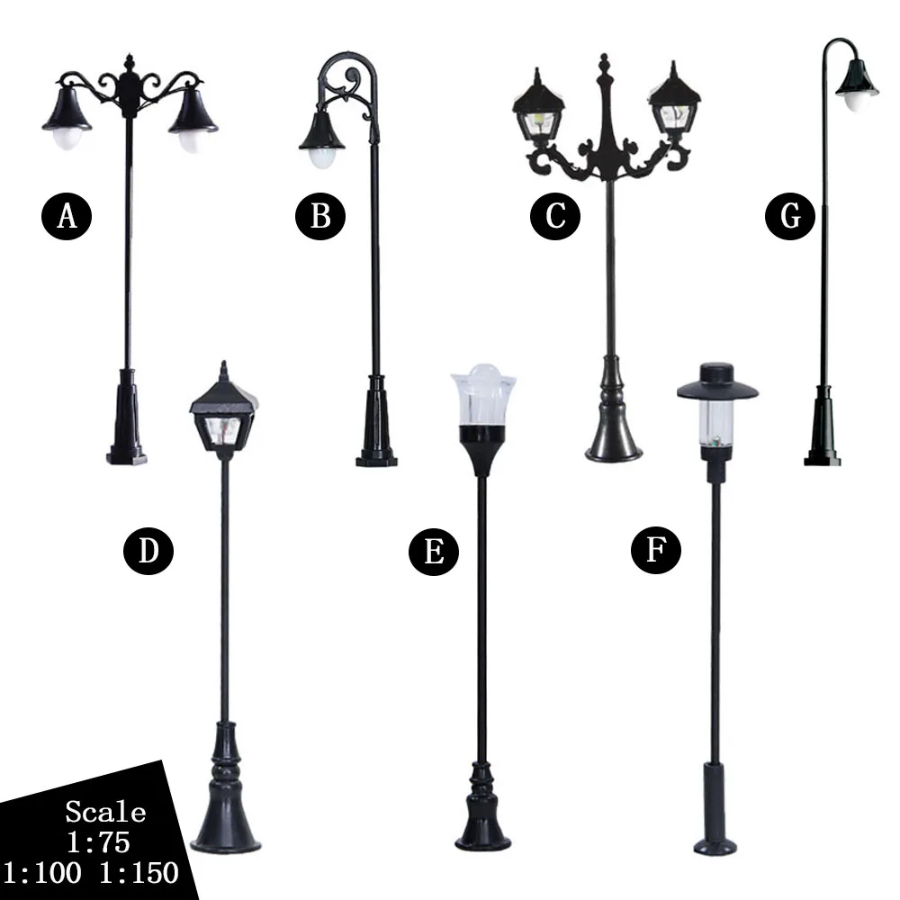 Miniature Scale 1:75/100/150 Street Lamp Model 12V Led Light Diy Garden Building Landscape Layout Materials Diorama Kit 5Pcs/Lot