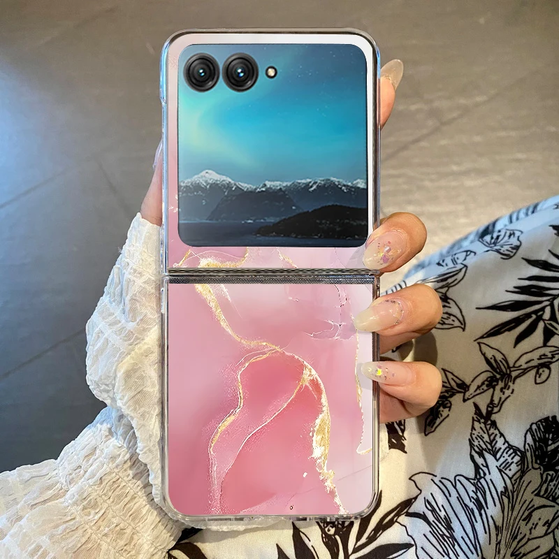Elegant Marble Pattern Shockproof Transparent Folding Phone Case