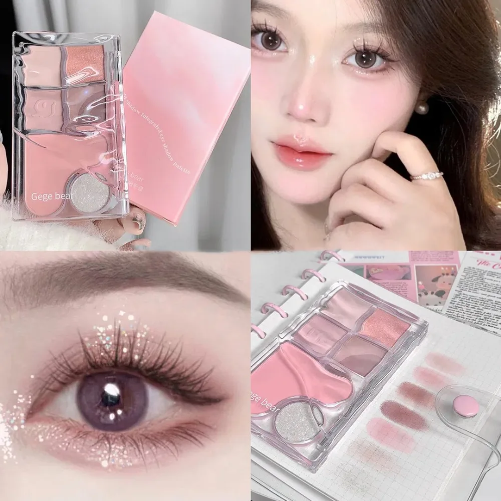 Pinky Heart Gege Bear Eyeshadow Palette Matte Pearlescent Earth Color Sequin Long-Lasting Eyeshadow And Contour Palette Makeup