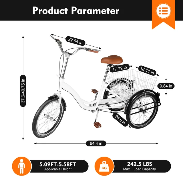 Adulti Bicicletta Bici A Tre Ruote Con Cestino Posteriore