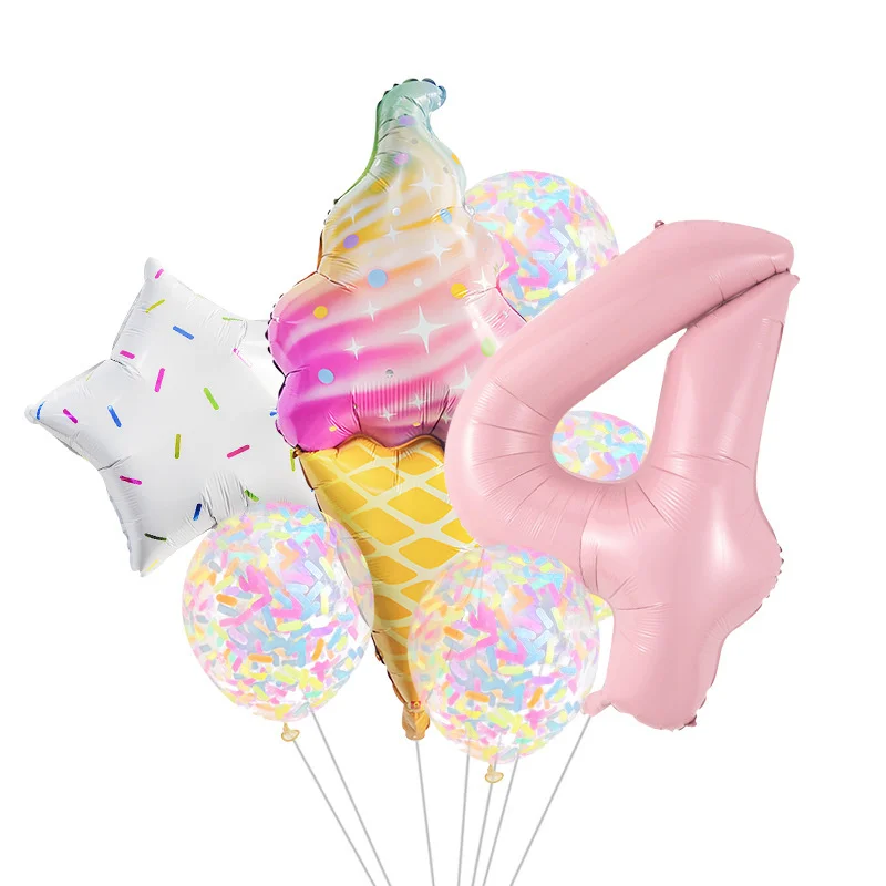 8-teiliges Donut-Eiscreme-Stern-Ballon-Set aus buntem Papier, Konfetti-Ballon-Set für Babyparty, Mädchen-Donut-Geburtstagsparty-Dekorationen – Detail 9