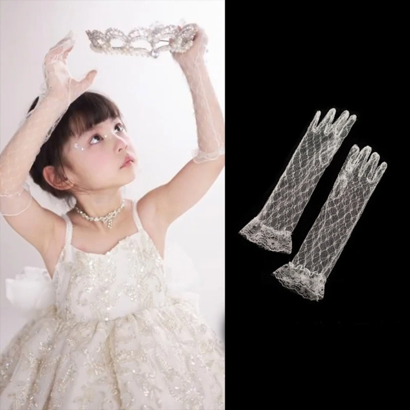 Girls White Lace Gloves with/without Rhinestones Decor for Weddings Birthdays and Special Occasion Ages 3 to 12 Years 3