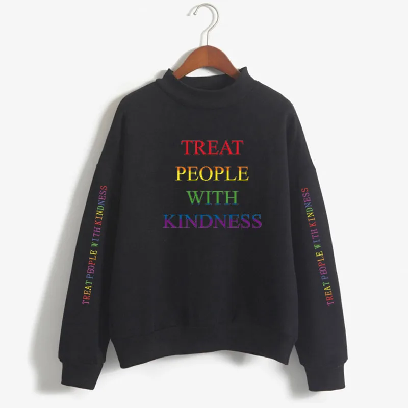 

Treat people with kindness Print Women Sweatshirt Sweet Korean O-neck Knitted Pullover Thick Autumn Candy Color Lady Clothing