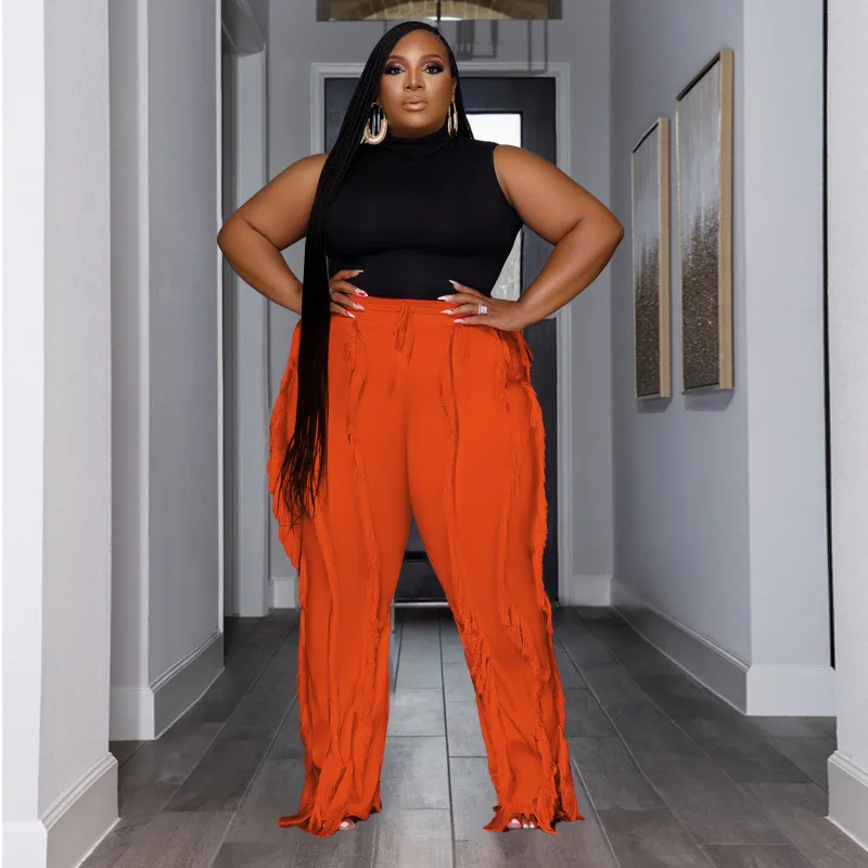 2023 Spring Women Set Plus Size Sleeveless Shirts And Fringed Pants Female Outfit Casual Luxury Cloth Lady Large Size Sweatshirt