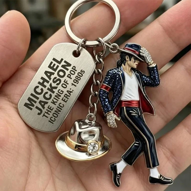 2026 Michael Jackson Schlüsselanhänger Klassischer Tanzkönig Anhänger Schlüsselring Mode Sänger Schlüsselkette Kreatives Geschenk für Männer Frauen