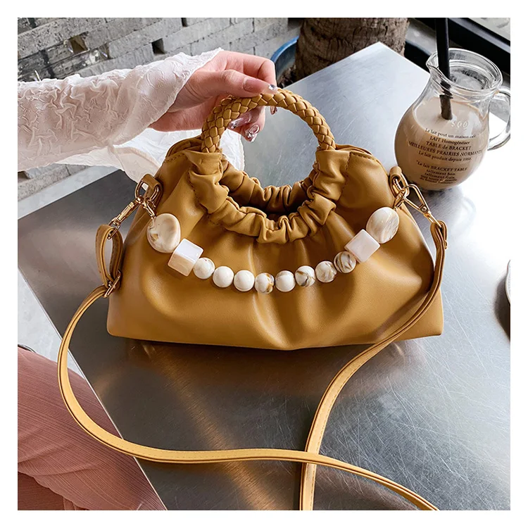 Solid Color Pleated Tote Bag 2022 Fashion New High-quality Soft Leather Women's Designer Handbag Travel Shoulder Bags Armpit Bag