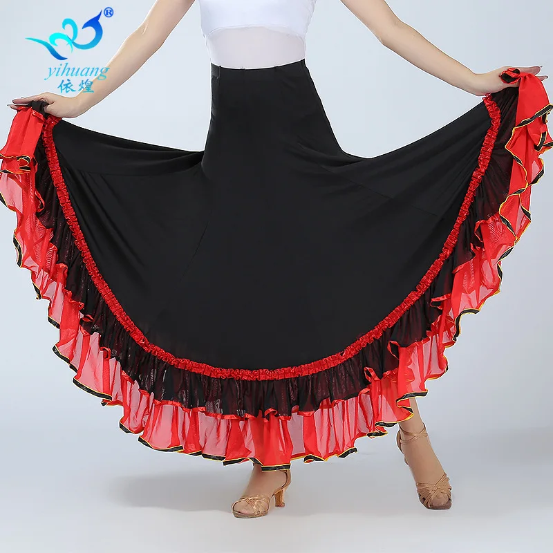 

1pcs/lot woman ballroom ruffles dancing skirt female patchwork long waltz skirt