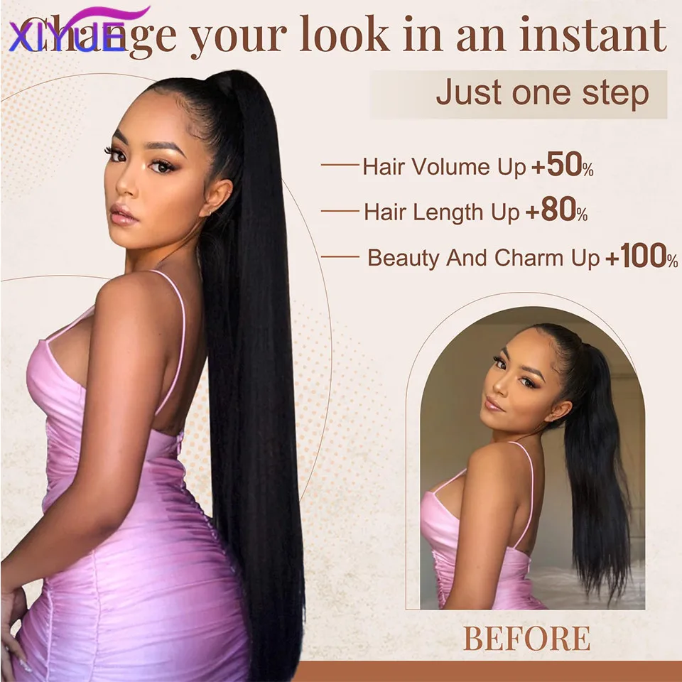 XIYUE  32 inch women's synthetic long straight ponytail versatile wig