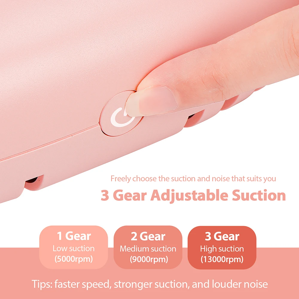 130W Powerful Suction Brushless Nail Dust Collector Pink Nail Dust Extractor Nail Art Manicure Fan Vacuum Cleaner With 2 Filter