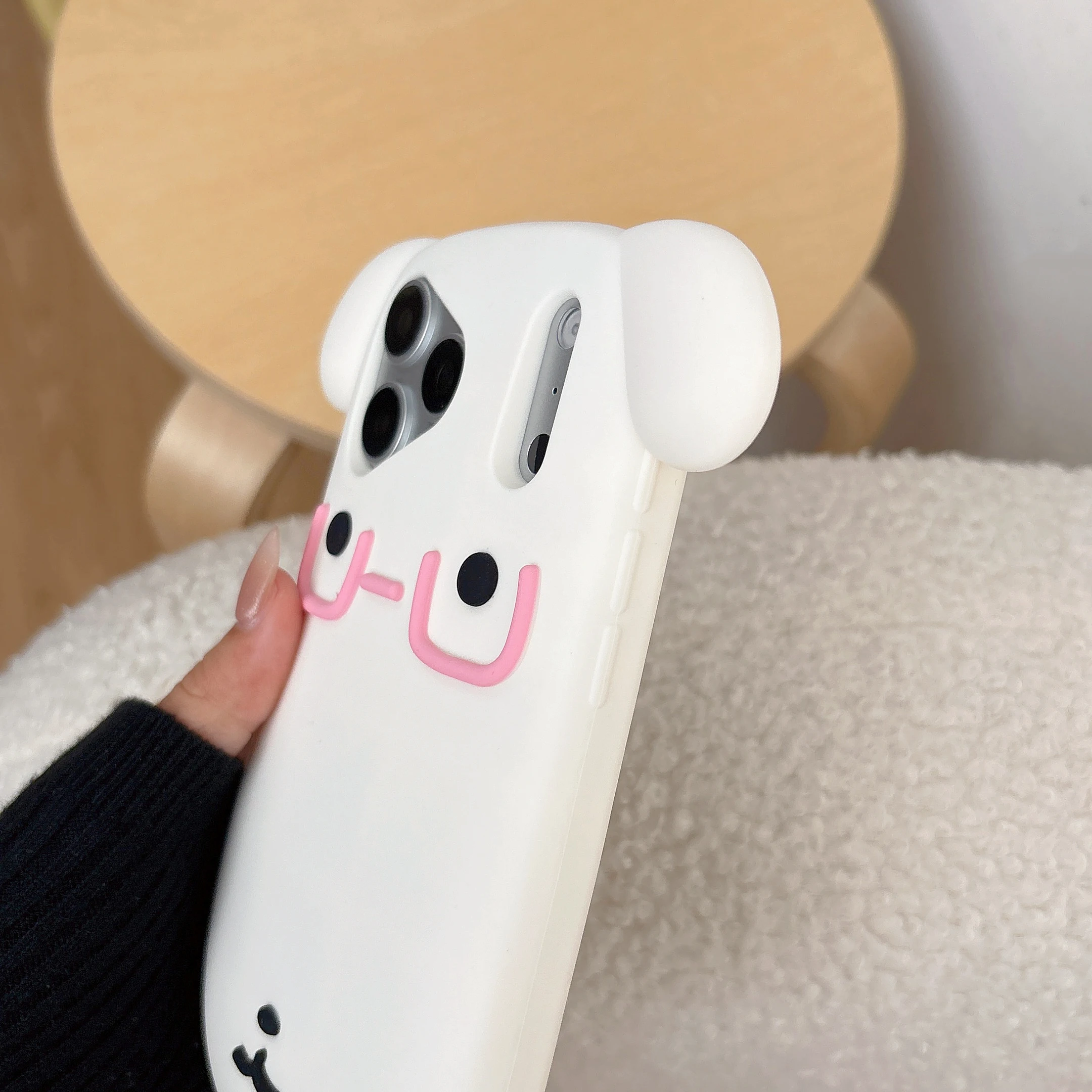 Charming 3D Dog Ear Phone Case with Adorable Pink Glasses - Cartoon Silicone Cover, Soft Shockproof