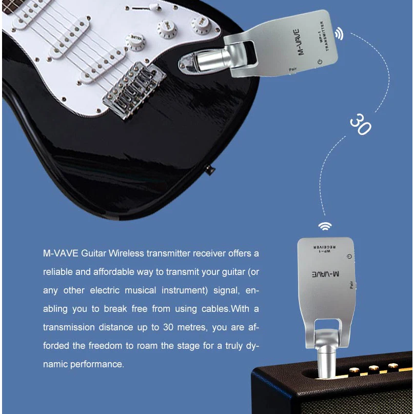 M-VAVE WP-1 2.4G Wireless Guitar System Transmitter & Receiver Rechargeable 30M Transmission Range for Electric Bass Guitar