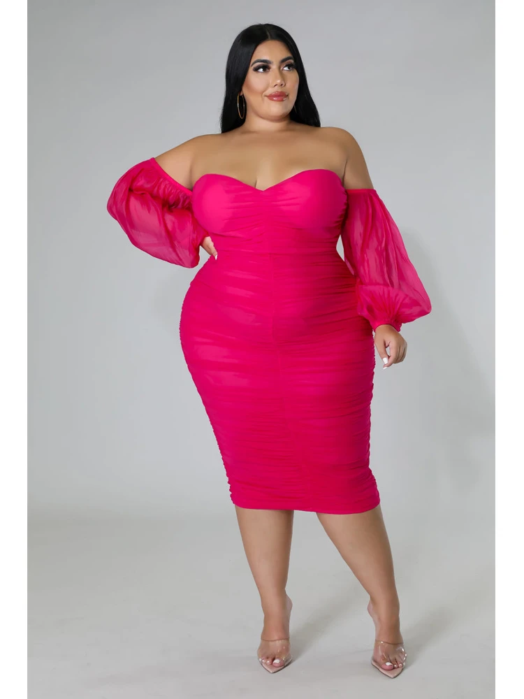 Evening Dresses for Women Plus Size 4XL Sexy Off Shoulder Long Sleeve Bandage Midi Outfits Cocktail Party Event Outfits