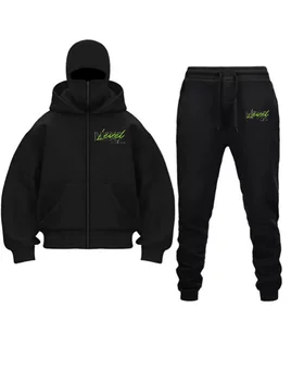 2024 abito casual da uomo in stile gotico di vendita caldo maglione con cerniera con cappuccio stampato con maschera per il viso + pantaloni sportivi con cinturino alla caviglia autunno a 1